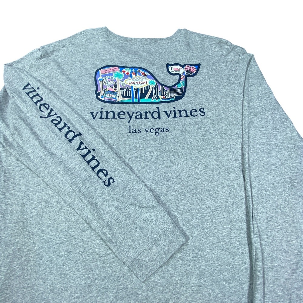 Vineyard Vines Shirt Men 2XL Gray Long Sleeve Graphic Tee Whale Las Vegas Nevada
